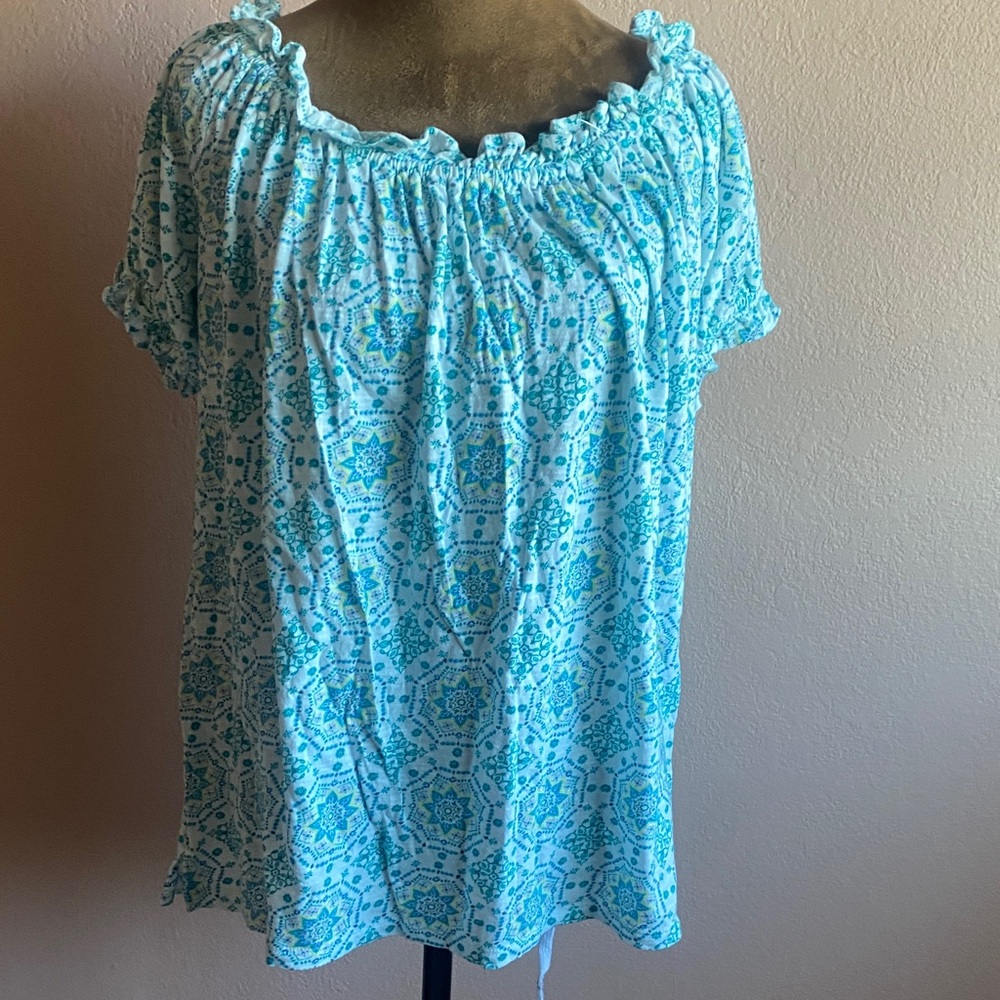 LOFT Light Blue Patterned Blouse - Picture 2 of 9